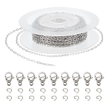 DIY Chain Bracelet Necklace Making Kit, Including 304 Stainless Steel Cable Chains & Jump Rings & Lobster Claw Clasps, Stainless Steel Color, Chain: 4x2mm, 10M/bag