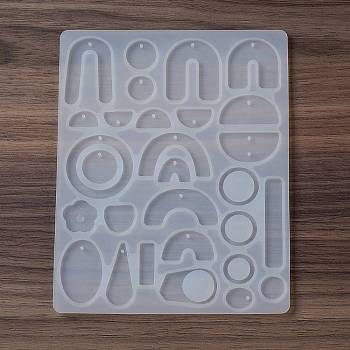 DIY Pendant Silicone Molds, Resin Casting Molds, for UV Resin, Epoxy Resin Jewelry Makings, Arch/Flower/Round, White, 162x128x4mm, Hole: 1.5mm, Inner Diameter: 12~51x8~40x2.4~3mm