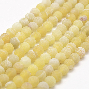 Frosted Natural Weathered Agate Beads Strands, Round, Dyed & Heated, Yellow, 8mm, Hole: 1mm, about 48pcs/strand, 14.5 inch