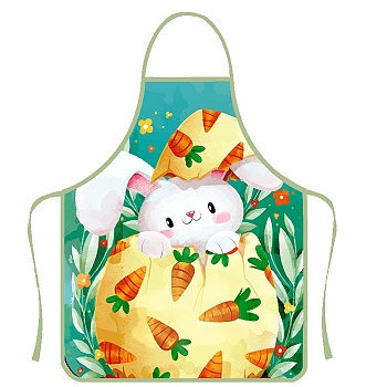 Cute Easter Rabbit Pattern Polyester Sleeveless Apron, with Double Shoulder Belt, for Household Cleaning Cooking, Dark Turquoise, 800x600mm
