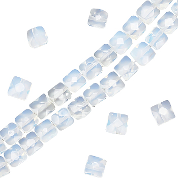 2 Strands Opalite Beads Strands, Faceted, Square, 8~8.5x8~8.5x5mm, Hole: 1mm, about 25pcs/strand, 8''(20.32cm)