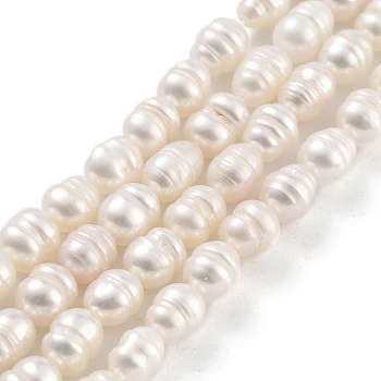 Natural Cultured Freshwater Pearl Beads Strands, Rice, Grade A++, Snow, 4~5mm, Hole: 0.6mm, about 26~27pcs/strand, 7.09''~7.28''(18~18.5cm)