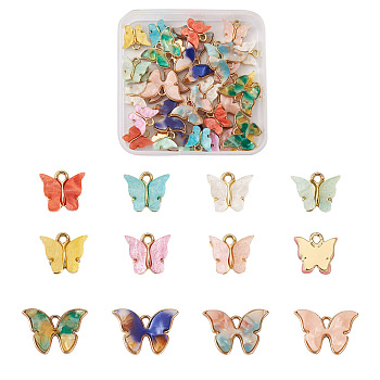 Craftdady 44Pcs 11 Colors Alloy Pendants, with Resin and Glitter Powder, Cadmium Free & Lead Free, Butterfly, Golden, Mixed Color, 4pcs/color