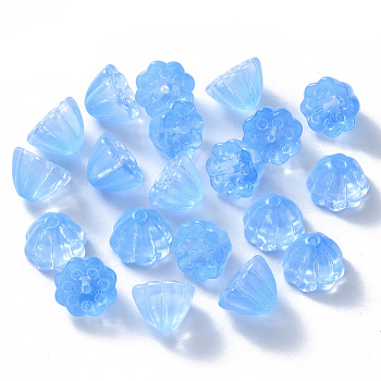 Transparent Baking Painted Glass Beads, Imitation Jade, Lotus Pod, Cornflower Blue, 11x10.5x8mm, Hole: 1mm