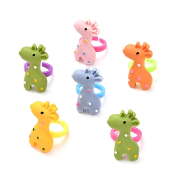 Giraffe Resin Adjustable Rings for Kids, Acrylic Cuff Rings, Mixed Color, US Size 2 1/4, Inner Diameter: 13.5mm
