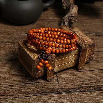 108 Beads Prayer Mala Bracelet, Imitation Sandal Wood Round Beaded Wrap Bracelet Necklaces for Ramadan & Eid Mubarak, Coral, 23-5/8 inch(60cm)