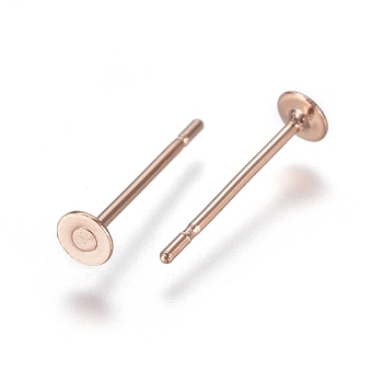 304 Stainless Steel Stud Earring Findings, Flat Pad Earring Post, Rose Gold, 11.5x3mm, Pin: 0.7mm