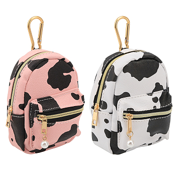 2Pcs 2 Colors PU Leather Tarp Zip Cosmetic Pouches, Cow Print Wallets with Alloy Clasp for Women, Mixed Color, 160mm, 1pc/color