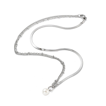 304 Stainless Steel with Plastic Bead Necklaces, Stainless Steel Color, 17.83 inch(45.3cm)