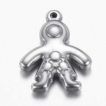 201 Stainless Steel Pendants, Human, Stainless Steel Color, 18x14x3.5mm, Hole: 1mm