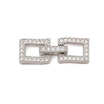 Brass Micro Pave Clear Cubic Zirconia Fold Over Clasps, Rectangle, Platinum, 25x9x3.5~5mm, Hole: 2.5x0.8mm