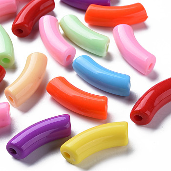Opaque Acrylic Beads, Curved Tube, Mixed Color, 36x13.5x11.5mm, Hole: 4mm, about 133pcs/500g