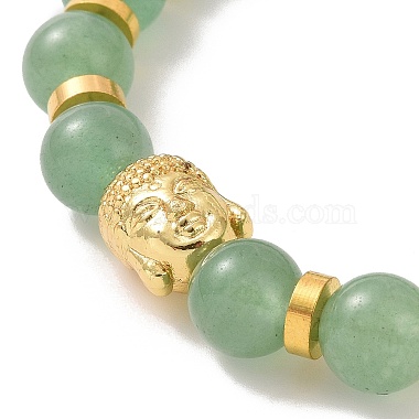 Natural Green Aventurine & Alloy Buddha Head Beaded Strech Bracelets(BJEW-JB09420-04)-2