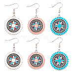 3Pairs 3 Colors Alloy Enamel Dangle Earring for Women, Flower, Mixed Color, 47x26mm, 1pair/color(EJEW-TA0001-42)