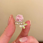 Alloy Enamel Cuff Open Rings for Women, Flower, Platinum, Inner Diameter: 15~20mm(WGBBBE7-01)