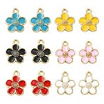 24Pcs 6 Colors Alloy Enamel Pendants, Flower Charms, Golden, Mixed Color, 16x13.5x2mm, Hole: 1.6mm, 4pcs/color(FIND-FS0005-31)