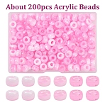 200Pcs Acrylic Beads, Two Tone, Barrel, Pearl Pink, 9x6mm, Hole: 3.7mm(KY-YW0002-06C)