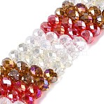 Electroplate Transparent Glass Beads Strands, Rondelle, Faceted, Mixed Color, 7.5~8x5.5~6mm, Hole: 1~1.4mm, about 56~60pcs/strand, 12.60~13.39 inch(32~34cm)(EGLA-N022-16A-A01)
