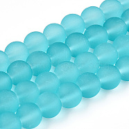 Transparent Glass Bead Strands, Frosted, Round, Dark Turquoise, 8mm, Hole: 1~1.6mm, about 99pcs/strand, 31.4 inch(GLAA-S031-8mm-18)