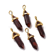 Natural Brecciated Jasper Pendants, Faceted, with Golden Tone Brass Findings, Lead free & Cadmium Free, Bullet, 27~30x9~10x7~8mm, Hole: 4x3mm(G-K329-60G)