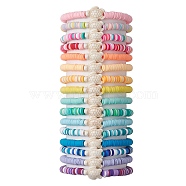 16Pcs 16 Colors Dyed Synthetic Turquoise and Handmade Polymer Clay Beaded Stretch Bracelets Sets, Beach Turtle Stackable Bracelets for Women, Mixed Color, Inner Diameter: 2~2-1/4 inch(5~5.7cm), 14mm, 1pc/color(BJEW-JB10763)