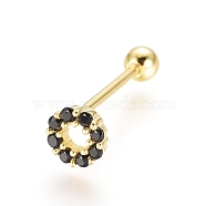 925 Sterling Silver Barbell Cartilage Earrings, Screw Back Earrings, with Cubic Zirconia, Ring, Golden, 5x1.5mm, Pin: 0.8mm(STER-G031-13G)