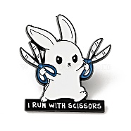 Word I Run with Scissors Enamel Pin, Electrophoresis Black Alloy Rabbit Brooch for Backpack Clothes, White, 30.5x28.5x1mm(JEWB-C018-01B-EB)