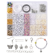 DIY Imitation Pearl Earring Bracelet Necklace Making Kit, Including Round & Cube & Flower & Shell Shape Plastic & Acrylic Beads, Leaf & Star & Butterfly Alloy Pendants, Iron Earring Hooks, Mixed Color(DIY-FS0003-15)