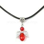 Angel Shape Alloy with Glass Pendant Necklaces, with Imitation Leather Cords, Red, 17.32 inch(44cm)(NJEW-JN04560-05)