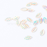 Plastic Paillette Links, Sequins Beads, Leaf, Creamy White, 8.5x4.5x0.5mm, Hole: 1mm, about 30000pcs/500g(PVC-R009-0590)