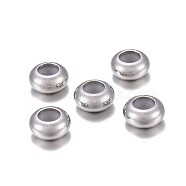 202 Stainless Steel Beads, with Rubber Inside, Slider Beads, Stopper Beads, Rondelle, Stainless Steel Color, 7x3.5mm, Hole: 2.5mm, Rubber Hole: 1.2mm(STAS-P238-01P-03)