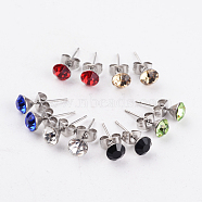304 Stainless Steel Grade A Rhinestone Ear Studs, Mixed Color, 17x6mm, Pin: 0.7mm(EJEW-JE02024)