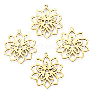 201 Stainless Steel Pendants, Flower, Real 18K Gold Plated, 28x25x1.5mm, Hole: 1.4mm(STAS-N098-050LG)