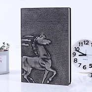 Rectangle 3D Embossed PU Leather Notebook, A5 Horse Pattern Journal, for School Office Supplies, Gray, 215x145mm(PW-WG40338-03)