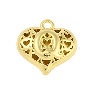 Hollow Brass Pendants for Valentine's Day, Heart with Letter, Real 18K Gold Plated, Letter Q, 25x26x13mm, Hole: 2.5mm(KK-M289-03Q-G)