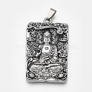 Tibetan Style Alloy Big Pendants, Rectangle with Buddha, Antique Silver, 53x32x5mm, Hole: 8.5x3.5mm(X-PALLOY-S178-12)