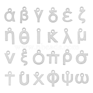 PandaHall Elite 48Pcs 24 Letters 304 Stainless Steel Charms, Matte Style, Greek Alphabet, Stainless Steel Color, Stainless Steel Color, 7.5~12.5x3~10x1.5mm, Hole: 1.5mm, 2pcs/letter(STAS-PH0001-30)