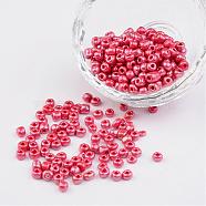 6/0 Opaque Colors Lustered Round Glass Seed Beads, Crimson, Size: about 4mm in diameter, hole:1.5mm, about 495pcs/50g(X-SEED-A012-4mm-125B)