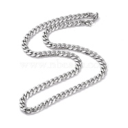 201 Stainless Steel Cuban Link Chain Necklace with 304 Stainless Steel Clasps for Men Women, Stainless Steel Color, 23.82 inch(60.5cm), Link: 10x8x2mm(NJEW-M194-01D-P)