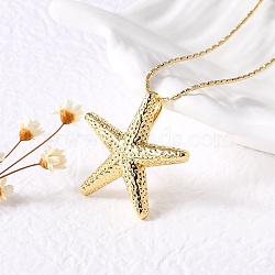 Brass Pendant Necklaces, Real 18K Gold Plated, Starfish, 16.54 inch(42cm), Pendant: 30x30.5x4mm(NJEW-S385-05B-G)