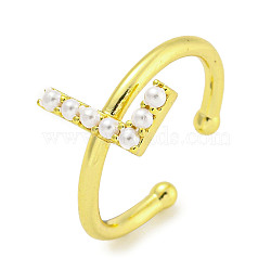 Rack Plating Brass Open Cuff Rings for Women, with ABS Imitation Pearl, Cadmium Free & Lead Free, Long-Lasting Plated, Letter, Letter L, Inner Diameter: 17mm, Letter L: 11.5x7mm(RJEW-F162-01G-L)