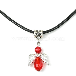 Angel Shape Alloy with Glass Pendant Necklaces, with Imitation Leather Cords, Red, 17.32 inch(44cm)(NJEW-JN04560-05)