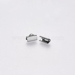 304 Stainless Steel Ribbon Crimp Ends, Stainless Steel Color, 7x10mm, Hole: 1.5x2mm(X-STAS-S112-001C-P)