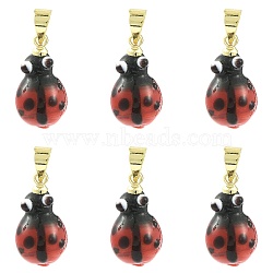 6Pcs Handmade Lampwork Pendants, Ladybug, with Rack Plating Golden Tone Brass Findings, Long-Lasting Plated, Red, 17x9x6.5mm, Hole: 4.5x4mm(LAMP-FS0001-57B)