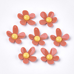 Resin Pendants, Flower, Chocolate, 39x36x8.5mm, Hole: 1.5mm(RESI-S374-10A-01)