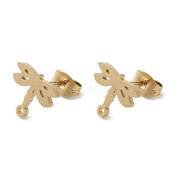 Ion Plating(IP) 304 Stainless Steel Stud Earring Findings, Dragonfly, Golden, 10x11mm, Hole: 1.2mm, Pin: 0.7x11mm(STAS-I206-10G)