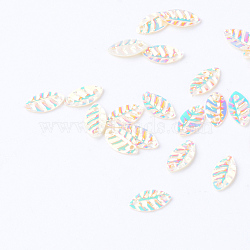 Plastic Paillette Links, Sequins Beads, Leaf, Creamy White, 8.5x4.5x0.5mm, Hole: 1mm, about 30000pcs/500g(PVC-R009-0590)