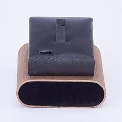 Wooden Ring/Pendant Display, with PU Leather, Cuboid, Black, 6.5x6x4.5cm(BDIS-K002-02)