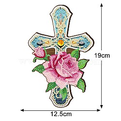 Religion Cross & Flower DIY Diamond Painting Pendant Decoration Kit, Including Resin Rhinestones Bag, Diamond Sticky Pen, Tray Plate and Glue Clay, Pink, 190x125mm(PW-WG78154-05)