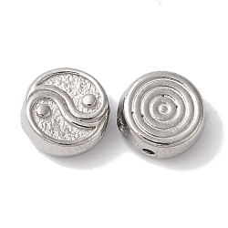 Tarnish Resistant 304 Stainless Steel Beads, Flat Round with Yin-yang, Stainless Steel Color, 7x3mm, Hole: 1mm(STAS-I305-146P)